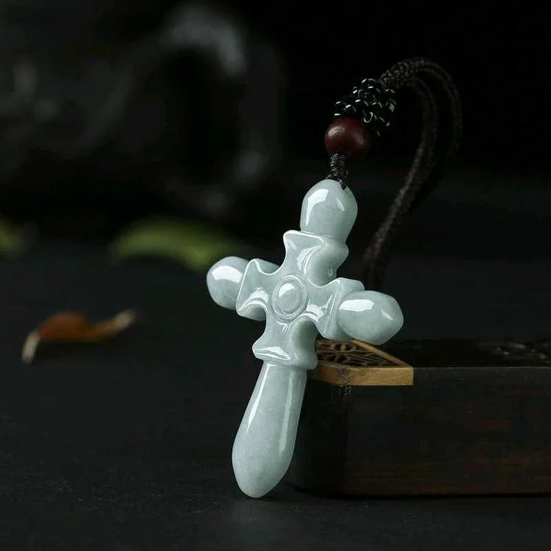 Emerald Cross Pendant Jade Necklace Certificate Natural Charm Jewellery Fashion Hand-Carved Man Woman Luck Amulet New