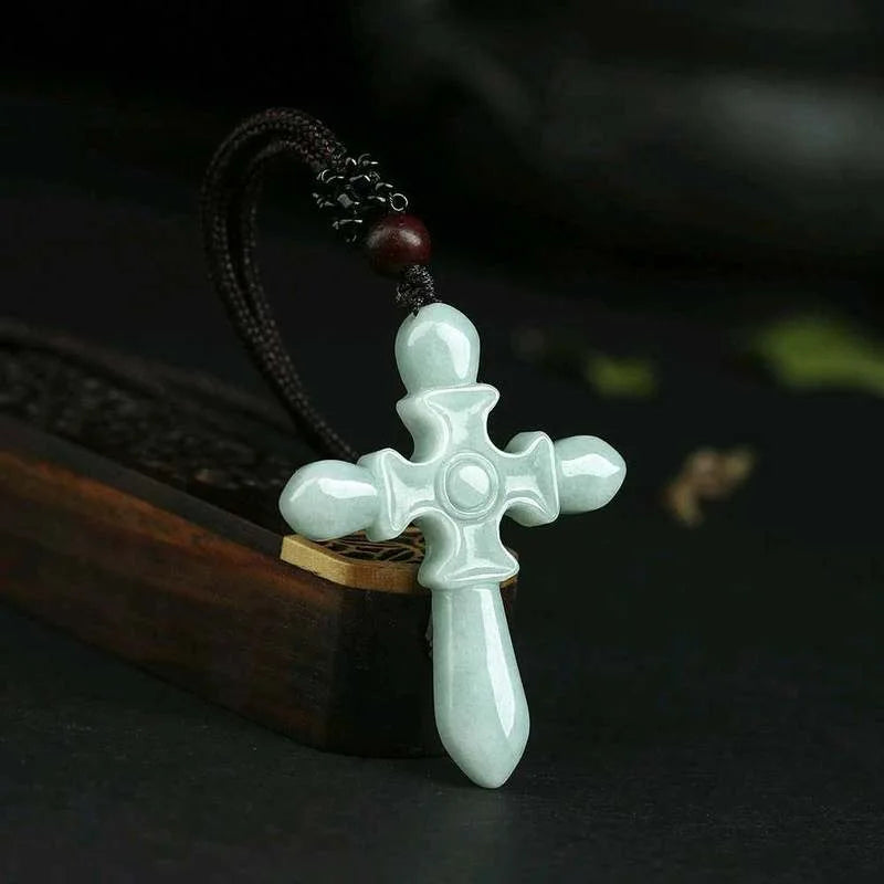 Emerald Cross Pendant Jade Necklace Certificate Natural Charm Jewellery Fashion Hand-Carved Man Woman Luck Amulet New