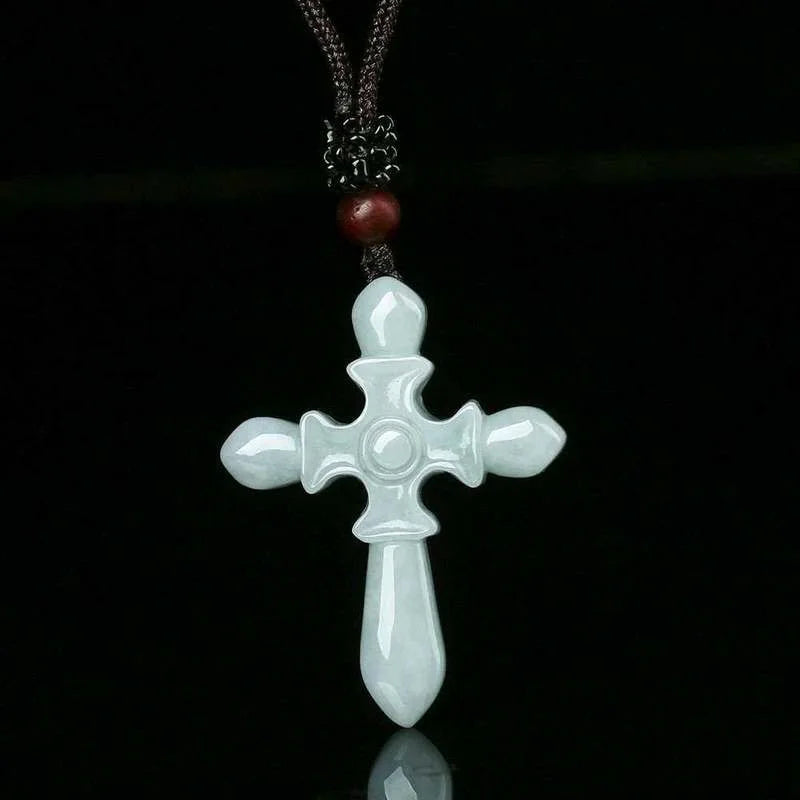 Emerald Cross Pendant Jade Necklace Certificate Natural Charm Jewellery Fashion Hand-Carved Man Woman Luck Amulet New