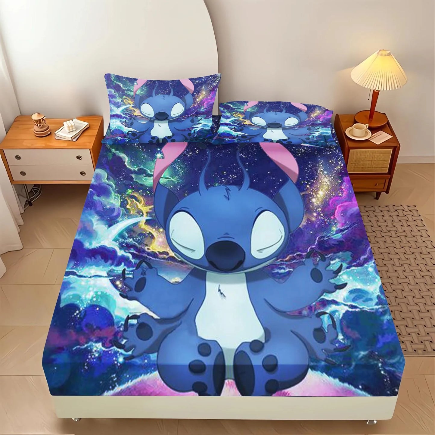 Stitch Fitted Sheet Suitable For Children And Adults Home Decor Bedding Set Bed Cover Full 2/3-Piece Set Cute