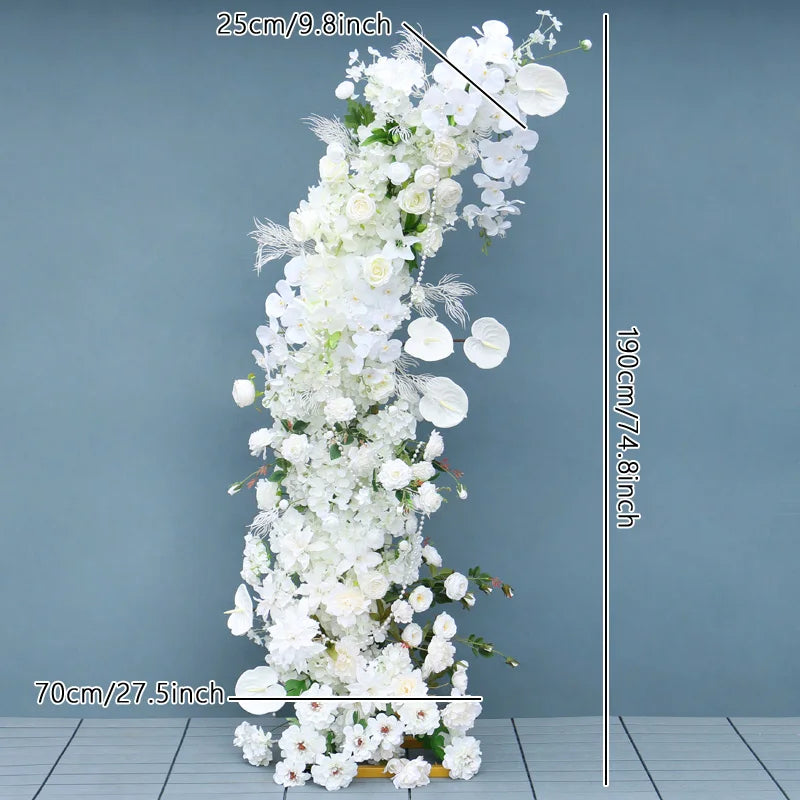 Luxury 5D White Floral Arrangement With Horn Arch Wedding Backdrop Props Flower Stand Rose Baby Breath Table Centerpieces Ball