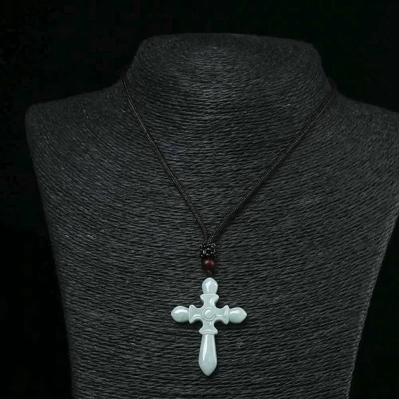 Emerald Cross Pendant Jade Necklace Certificate Natural Charm Jewellery Fashion Hand-Carved Man Woman Luck Amulet New