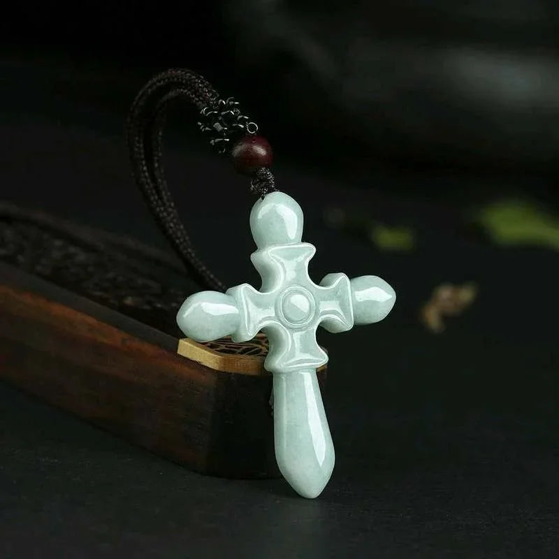 Emerald Cross Pendant Jade Necklace Certificate Natural Charm Jewellery Fashion Hand-Carved Man Woman Luck Amulet New
