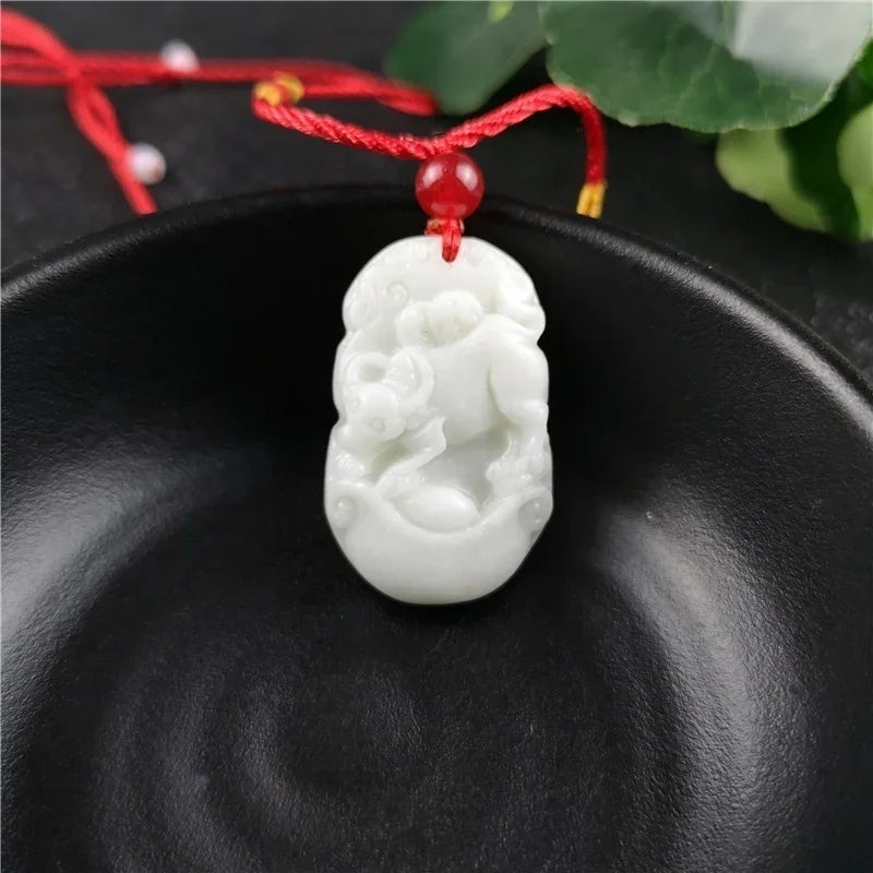 Chinese Zodiac Carved Jade Pendant Necklace Charm Jewellery Fashion Women Accessories Lucky Amulet Gifts