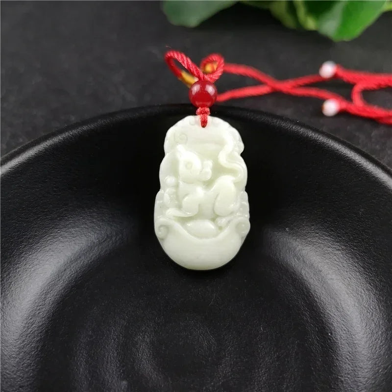 Chinese Zodiac Carved Jade Pendant Necklace Charm Jewellery Fashion Women Accessories Lucky Amulet Gifts