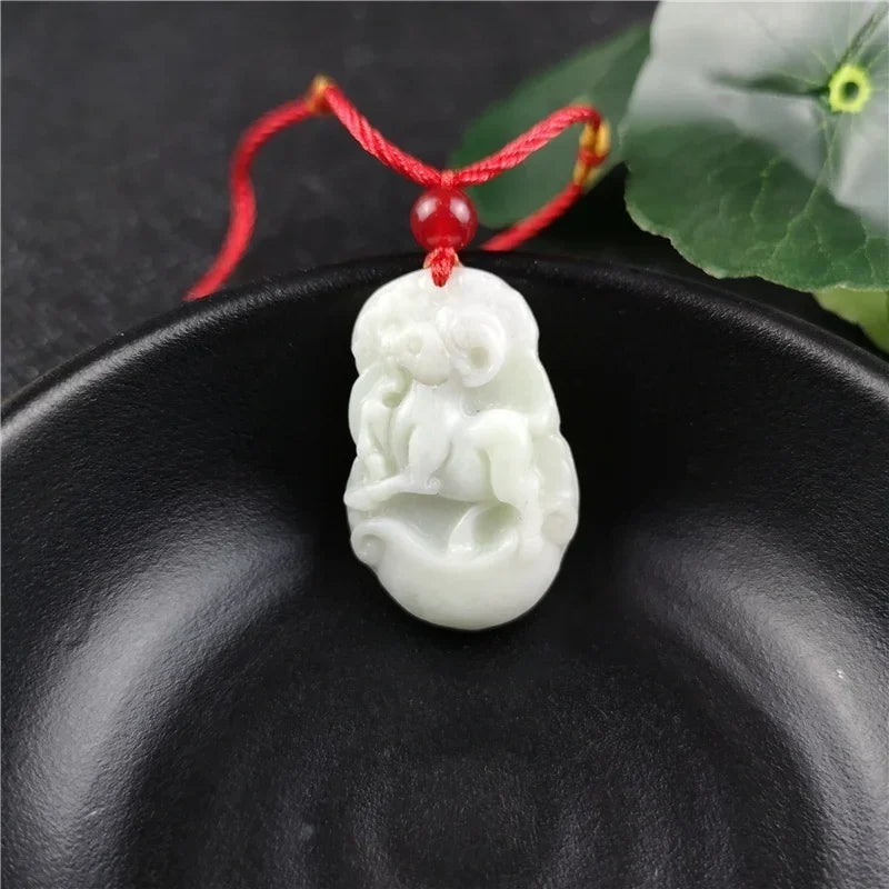 Chinese Zodiac Carved Jade Pendant Necklace Charm Jewellery Fashion Women Accessories Lucky Amulet Gifts