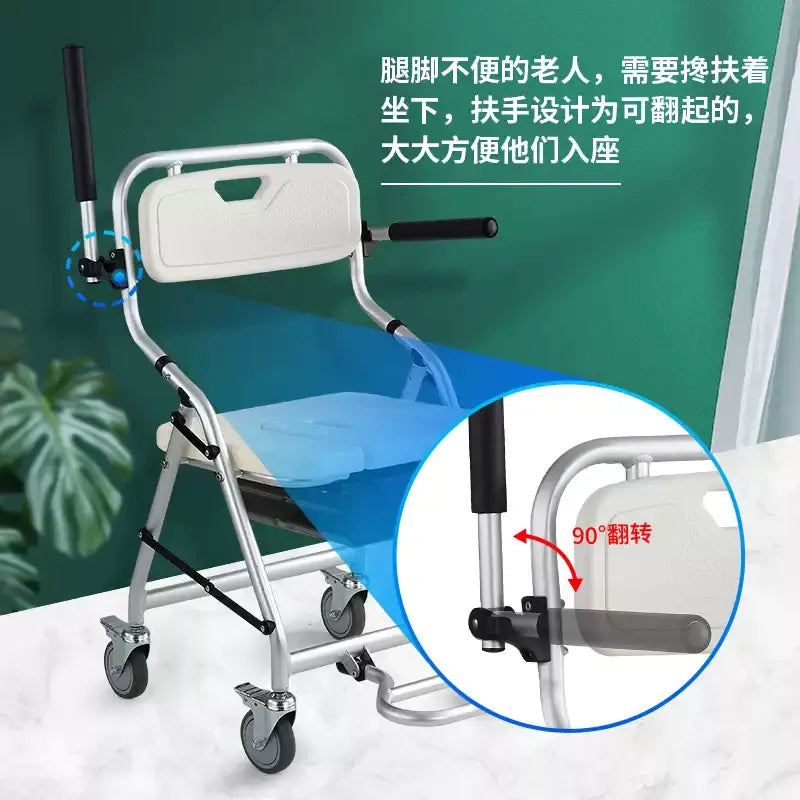 Senior Furniture Folding Hand Brake Trolleys Handle Stool Light Weight Seat Adjustable Luggage Trolley Stainless Steel Chair