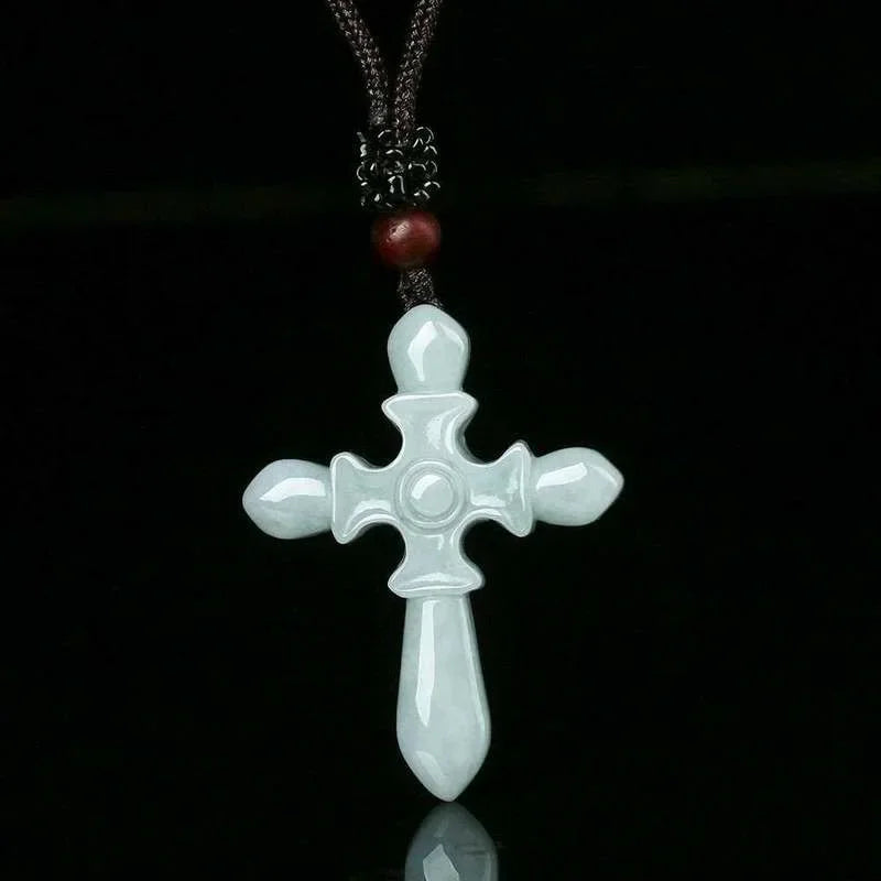 Emerald Cross Pendant Jade Necklace Certificate Natural Charm Jewellery Fashion Hand-Carved Man Woman Luck Amulet New
