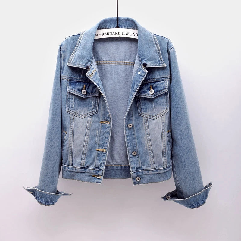 Women's Korean Fashion Long Sleeve Jean Jacket Slim Hooded Short Denim Jacket Woman Coat