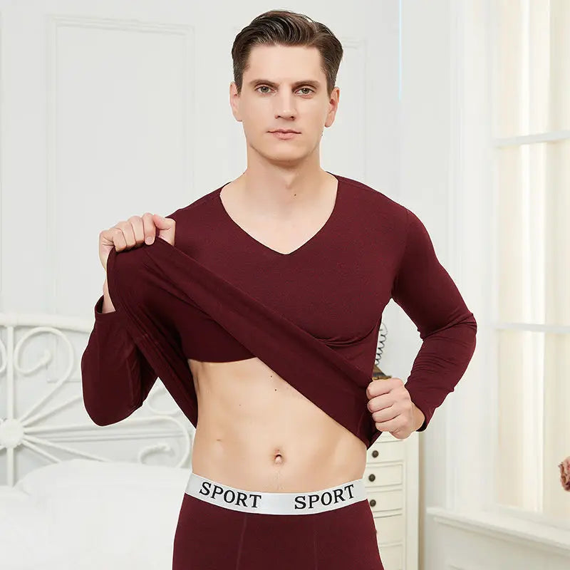 Men's Thermal Underwear Set Velvet Mid-thick Winter Warm Long Johns Shirts & Tops Bottom Suit Outdoor Sports Base Layer