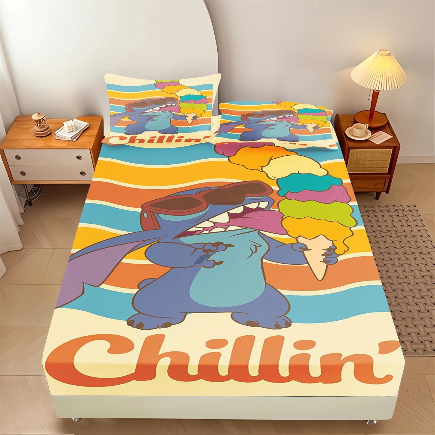 Stitch Fitted Sheet Suitable For Children And Adults Home Decor Bedding Set Bed Cover Full 2/3-Piece Set Cute