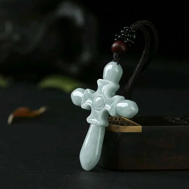 Emerald Cross Pendant Jade Necklace Certificate Natural Charm Jewellery Fashion Hand-Carved Man Woman Luck Amulet New