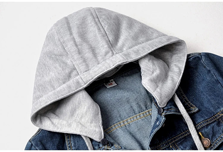 Women's Korean Fashion Long Sleeve Jean Jacket Slim Hooded Short Denim Jacket Woman Coat