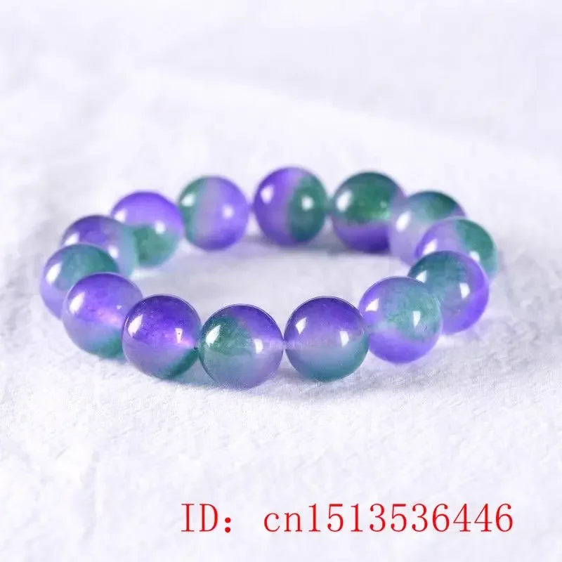 Retro Natural Green Jade Dongling Flower 8-12mm Elastic Bracelet Charm Jewellery Fashion Hand Knitted Amulet Gifts Women Bangle