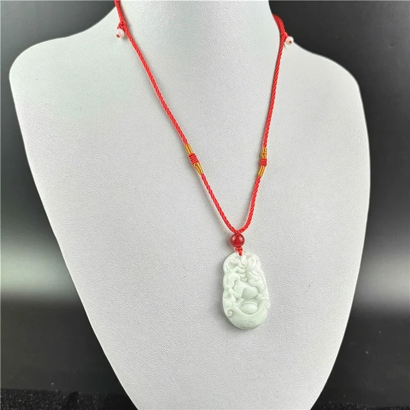 Chinese Zodiac Carved Jade Pendant Necklace Charm Jewellery Fashion Women Accessories Lucky Amulet Gifts