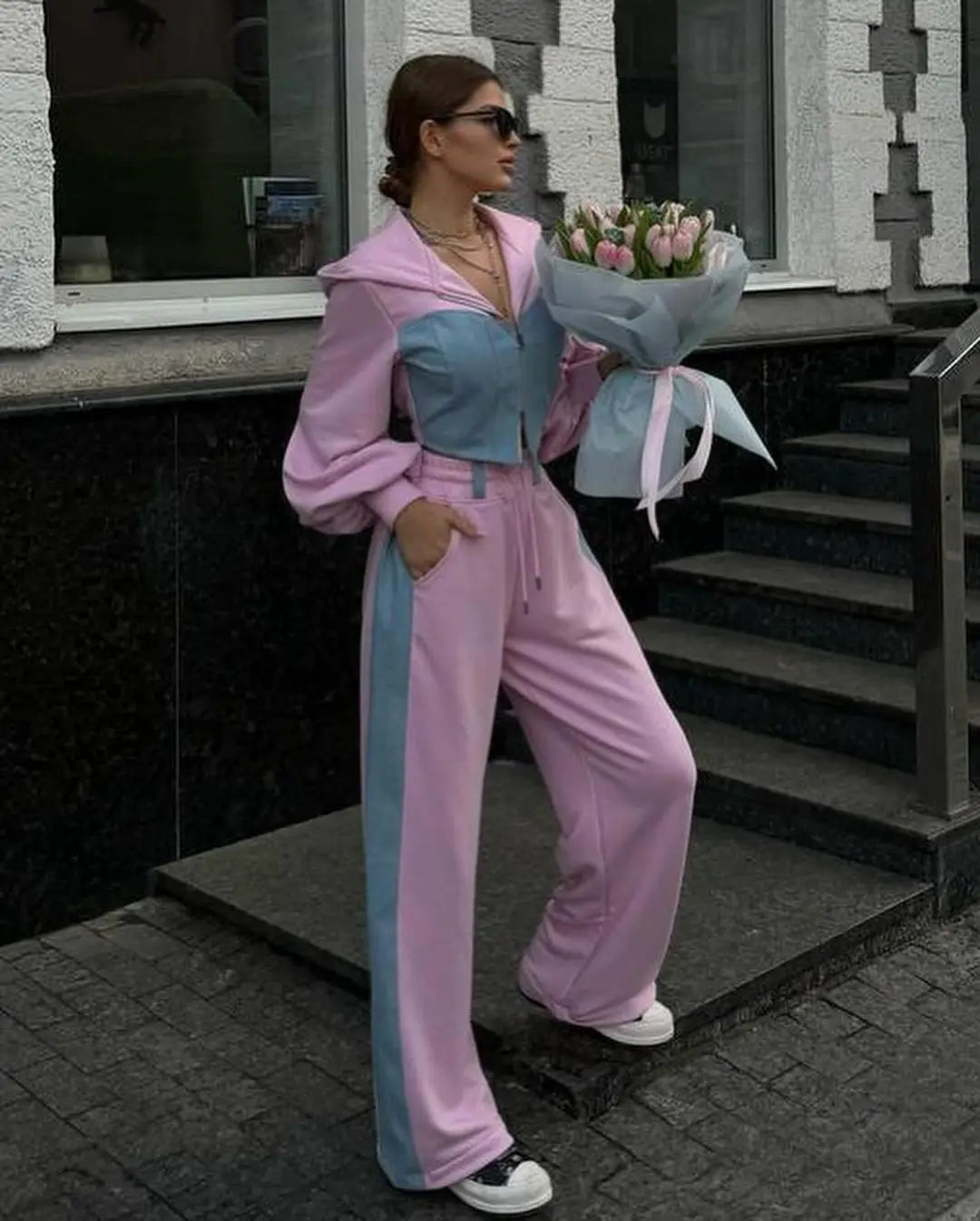 2024 Autumn and Winter New Casual Contrasting Color Suit Long Sleeve Hoodie Sports 2 Sets of Pants Suit Women's Clothing