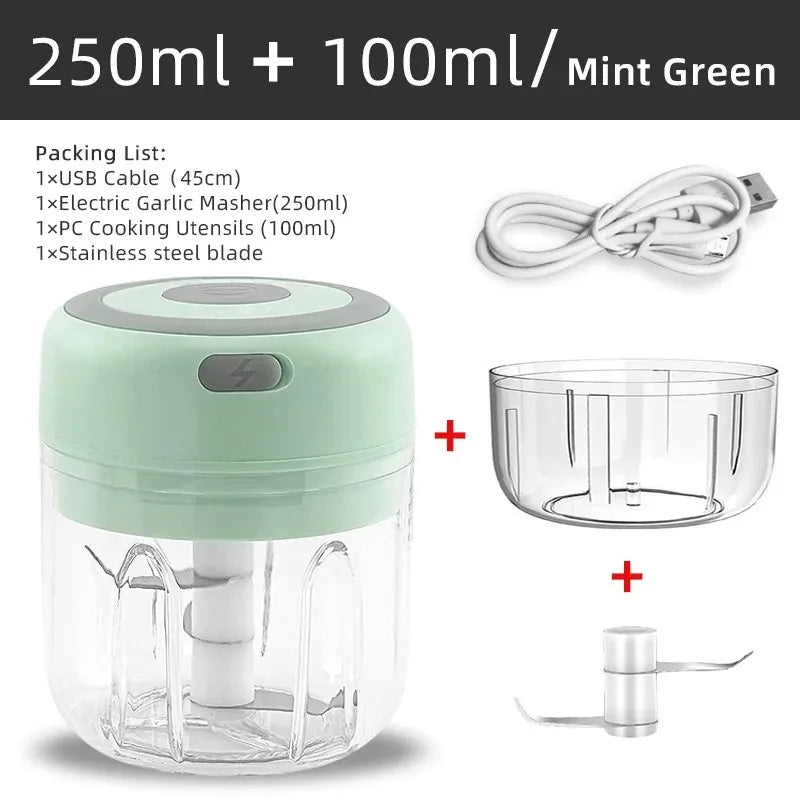 100ML/250ML Mini Electric Garlic Chopper USB Meat Grinder Garlic Masher Machine Sturdy Durable Crushed Ginger Vegetable Crusher