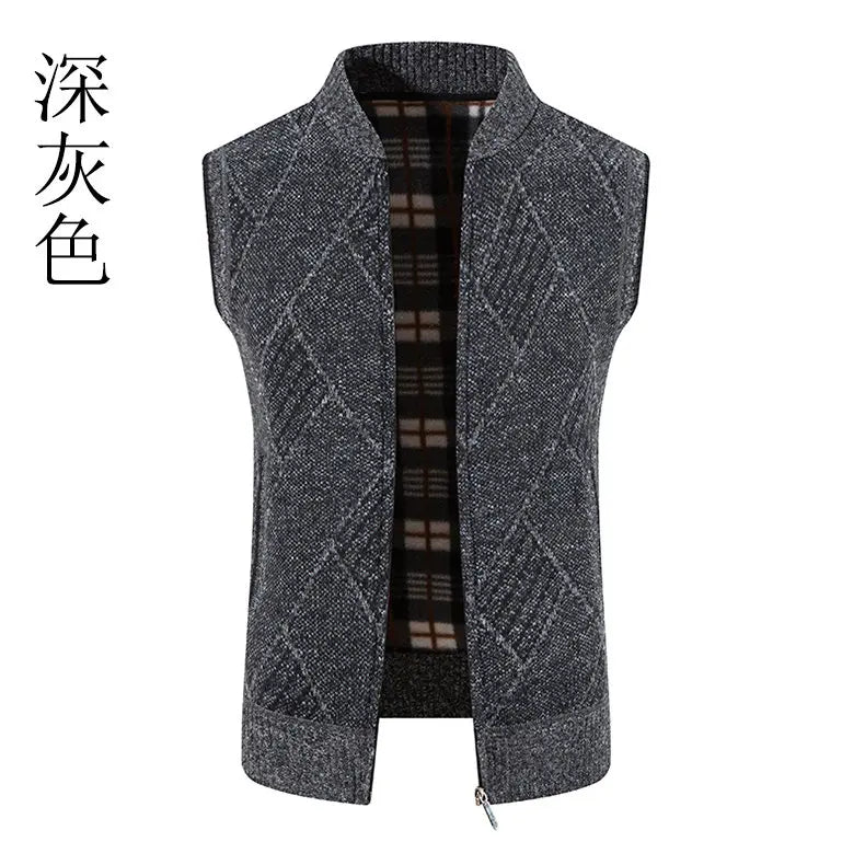 Men Wool Sweaters Vest 2024 Autumn Winter Fleece Warm Casual Zipper Cashmere Sleeveless Solid Knitted Sweater Veste Men Clothes