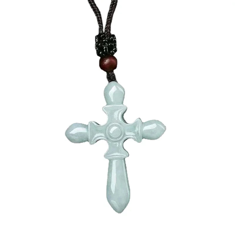 Emerald Cross Pendant Jade Necklace Certificate Natural Charm Jewellery Fashion Hand-Carved Man Woman Luck Amulet New