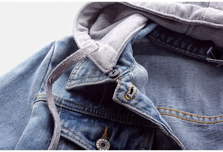 Women's Korean Fashion Long Sleeve Jean Jacket Slim Hooded Short Denim Jacket Woman Coat
