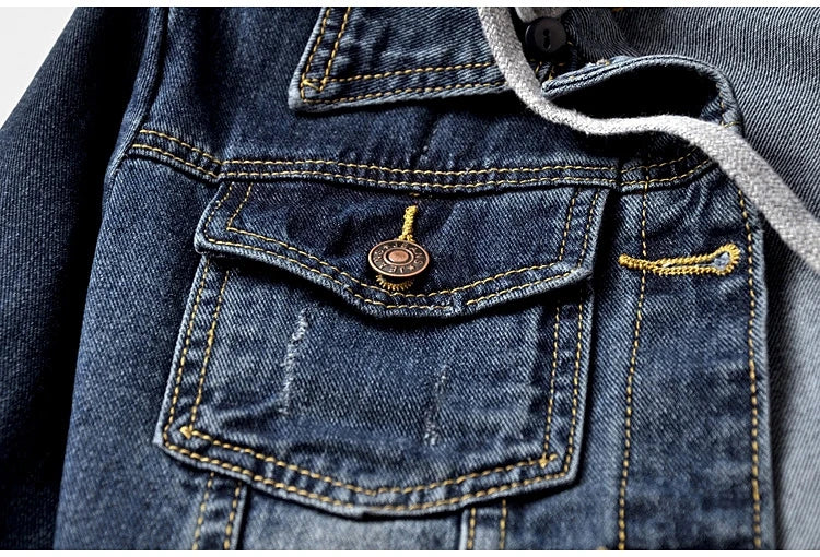 Women's Korean Fashion Long Sleeve Jean Jacket Slim Hooded Short Denim Jacket Woman Coat