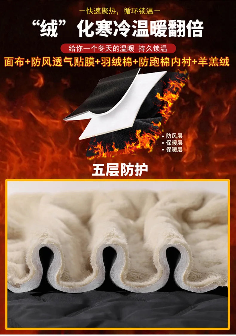 Lamb Plush Cotton Jacket and Winter Pants for Men Plush and Thickened Two-piece Warm Set Cross-border Large Size Coat and Pants
