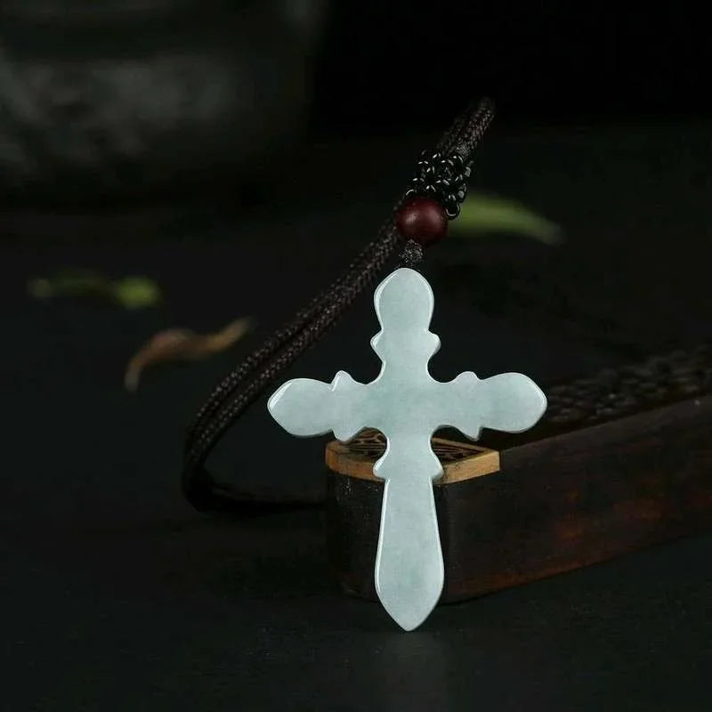 Emerald Cross Pendant Jade Necklace Certificate Natural Charm Jewellery Fashion Hand-Carved Man Woman Luck Amulet New