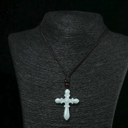 Emerald Cross Pendant Jade Necklace Certificate Natural Charm Jewellery Fashion Hand-Carved Man Woman Luck Amulet New