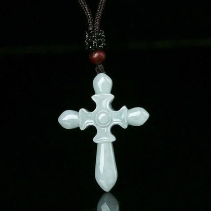 Emerald Cross Pendant Jade Necklace Certificate Natural Charm Jewellery Fashion Hand-Carved Man Woman Luck Amulet New