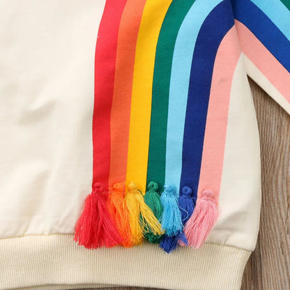 2020 Brand New Toddler Infant Girl Kid Rainbow Tassel T-Shirt Tops Clothes Colorful Sweater Sweatshirt Cardigan Casual Warm Tops