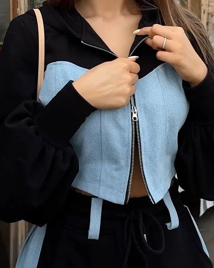 2024 Autumn and Winter New Casual Contrasting Color Suit Long Sleeve Hoodie Sports 2 Sets of Pants Suit Women's Clothing