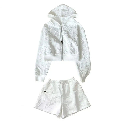Women Loose Fit Coat Shorts Set Women's Hoodie Shorts Set with High Waist Trousers Zip-up Hooded Coat Long Sleeves for Active