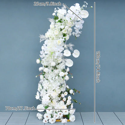 Luxury 5D White Floral Arrangement With Horn Arch Wedding Backdrop Props Flower Stand Rose Baby Breath Table Centerpieces Ball