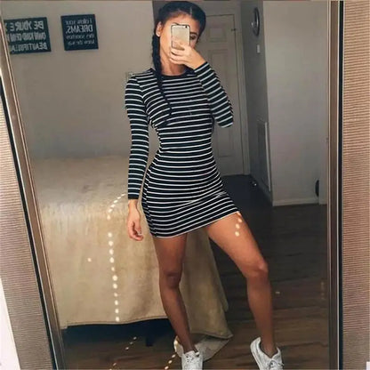 Summer Sexy mini Dress Women short Sleeve Streetwear Bodycon Black stripe Dress Party Elegant  Dress party evening dresses y2k
