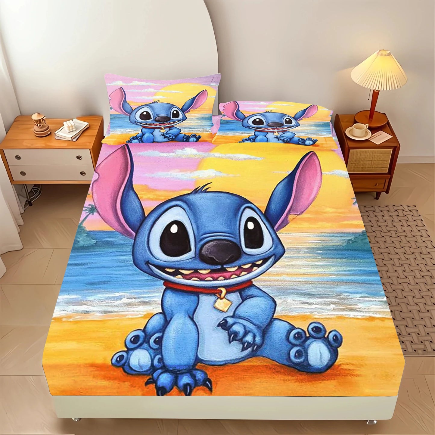 Stitch  Fitted Sheet Suitable For Children And Adults Home Decor Bedding Set Bed Cover Full 2/3-Piece Set Cute