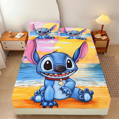 Stitch  Fitted Sheet Suitable For Children And Adults Home Decor Bedding Set Bed Cover Full 2/3-Piece Set Cute