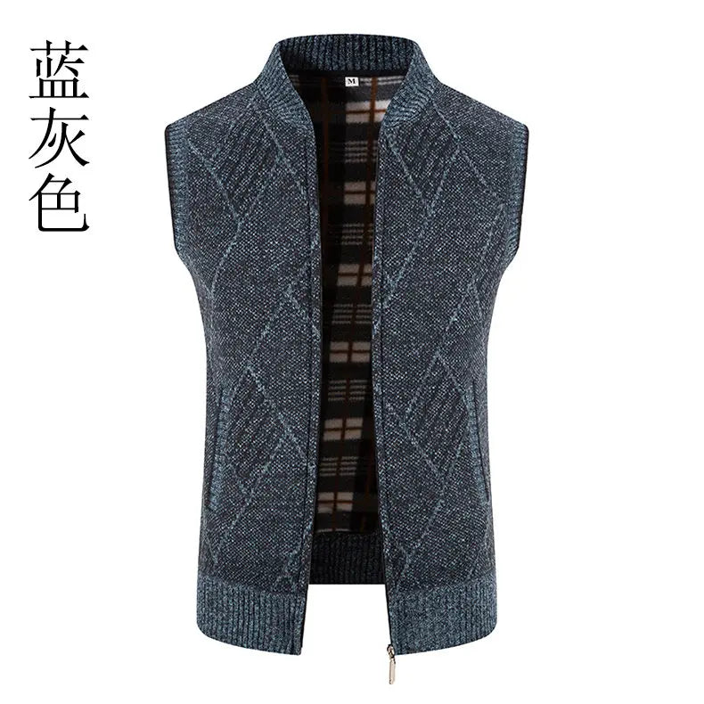 Men Wool Sweaters Vest 2024 Autumn Winter Fleece Warm Casual Zipper Cashmere Sleeveless Solid Knitted Sweater Veste Men Clothes