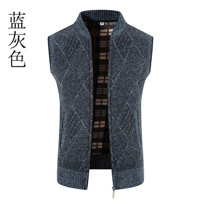 Men Wool Sweaters Vest 2024 Autumn Winter Fleece Warm Casual Zipper Cashmere Sleeveless Solid Knitted Sweater Veste Men Clothes