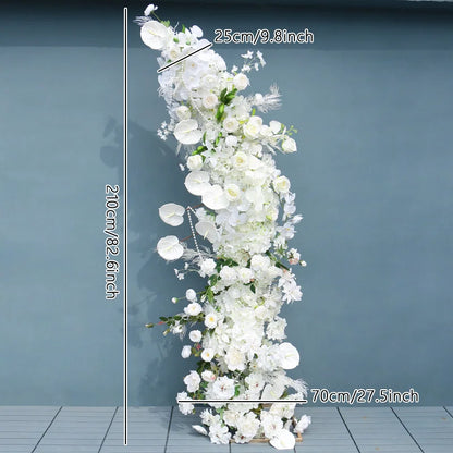 Luxury 5D White Floral Arrangement With Horn Arch Wedding Backdrop Props Flower Stand Rose Baby Breath Table Centerpieces Ball