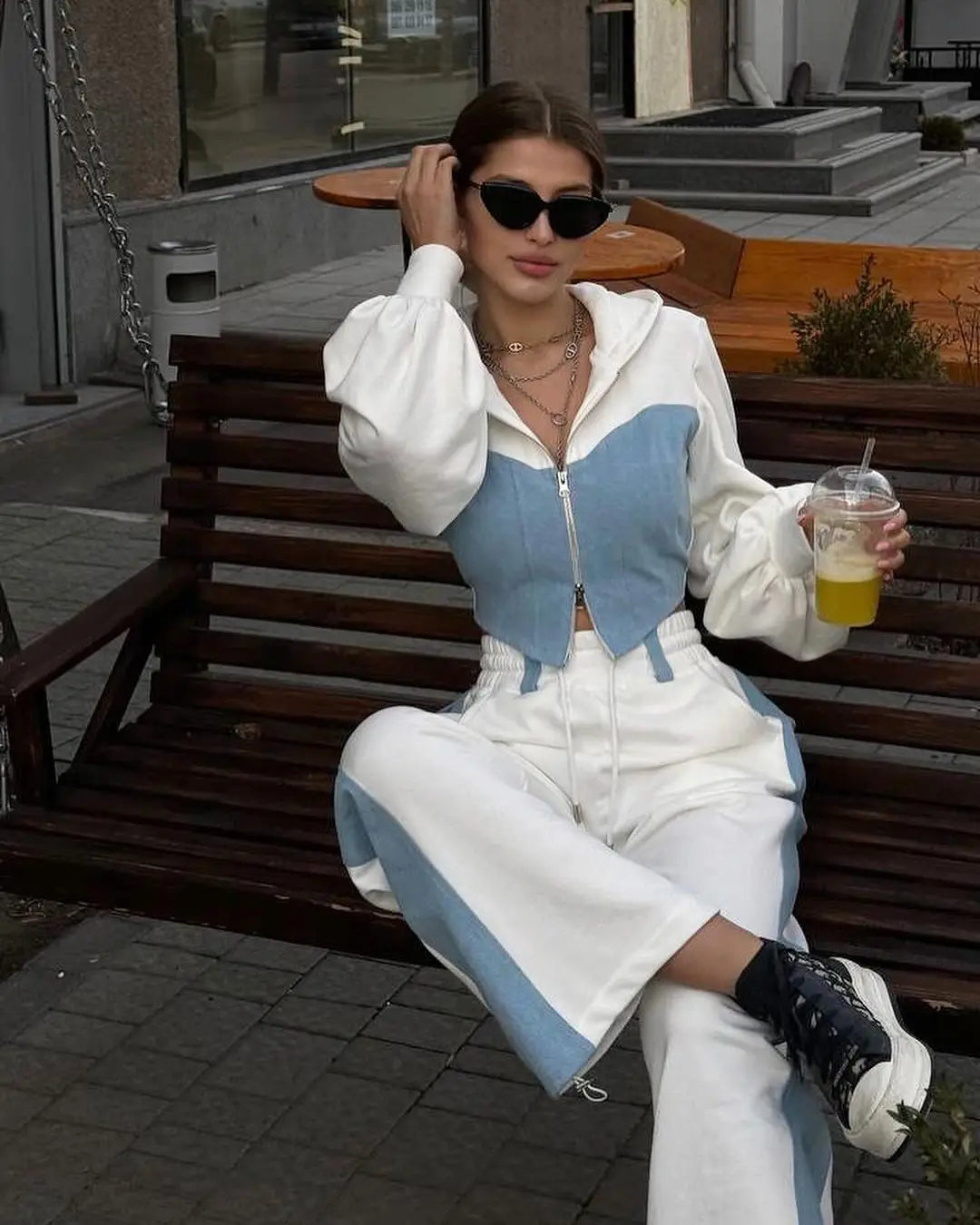 2024 Autumn and Winter New Casual Contrasting Color Suit Long Sleeve Hoodie Sports 2 Sets of Pants Suit Women's Clothing