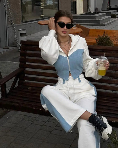 2024 Autumn and Winter New Casual Contrasting Color Suit Long Sleeve Hoodie Sports 2 Sets of Pants Suit Women's Clothing