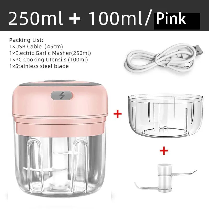 100ML/250ML Mini Electric Garlic Chopper USB Meat Grinder Garlic Masher Machine Sturdy Durable Crushed Ginger Vegetable Crusher