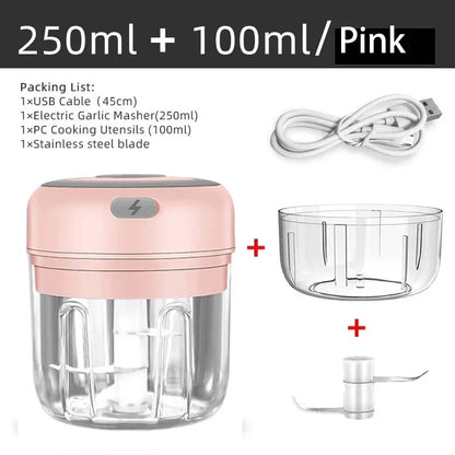 100ML/250ML Mini Electric Garlic Chopper USB Meat Grinder Garlic Masher Machine Sturdy Durable Crushed Ginger Vegetable Crusher