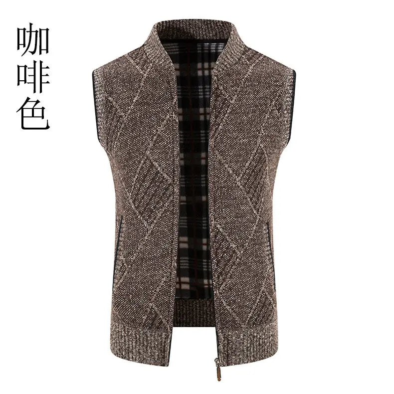 Men Wool Sweaters Vest 2024 Autumn Winter Fleece Warm Casual Zipper Cashmere Sleeveless Solid Knitted Sweater Veste Men Clothes