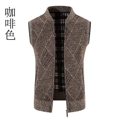 Men Wool Sweaters Vest 2024 Autumn Winter Fleece Warm Casual Zipper Cashmere Sleeveless Solid Knitted Sweater Veste Men Clothes