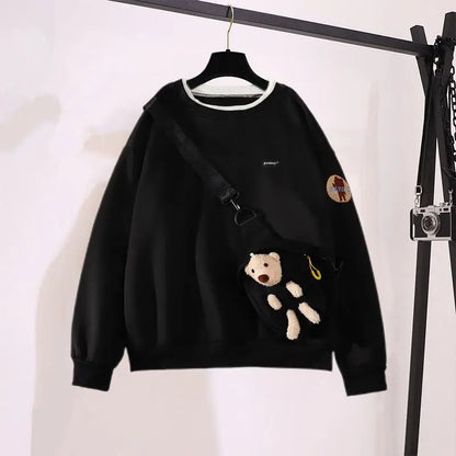 Harajuku Winter Warm Sweatshirt Pants 1 or 2 Piece Set Women Korean Cute Bear Hoodies and Trousers Suit Men Kawaii Clothes
