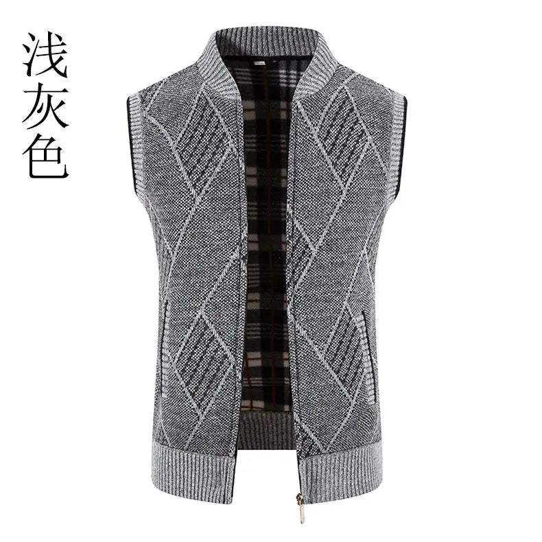Men Wool Sweaters Vest 2024 Autumn Winter Fleece Warm Casual Zipper Cashmere Sleeveless Solid Knitted Sweater Veste Men Clothes