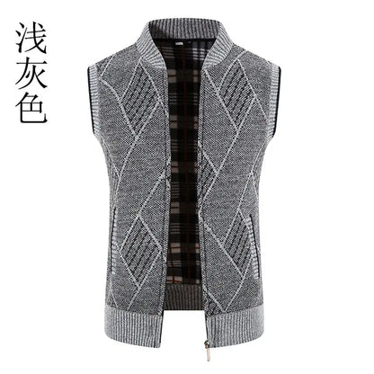 Men Wool Sweaters Vest 2024 Autumn Winter Fleece Warm Casual Zipper Cashmere Sleeveless Solid Knitted Sweater Veste Men Clothes