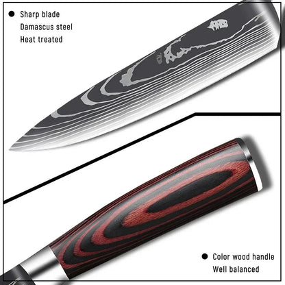 3PCS Kitchen Knife Set Laser Damascus Santoku Knife Utility Knife Professional Chef Knife Meat Cleaver Kitchen Accessories