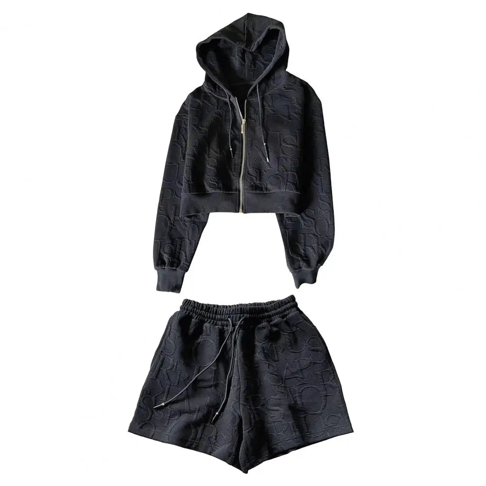 Women Loose Fit Coat Shorts Set Women's Hoodie Shorts Set with High Waist Trousers Zip-up Hooded Coat Long Sleeves for Active